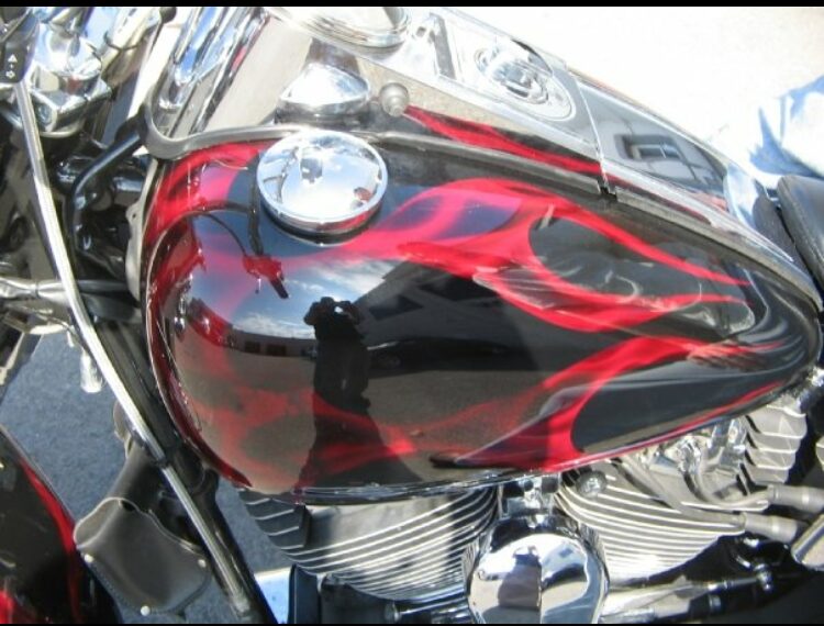 Red flame custom motorcycle tank