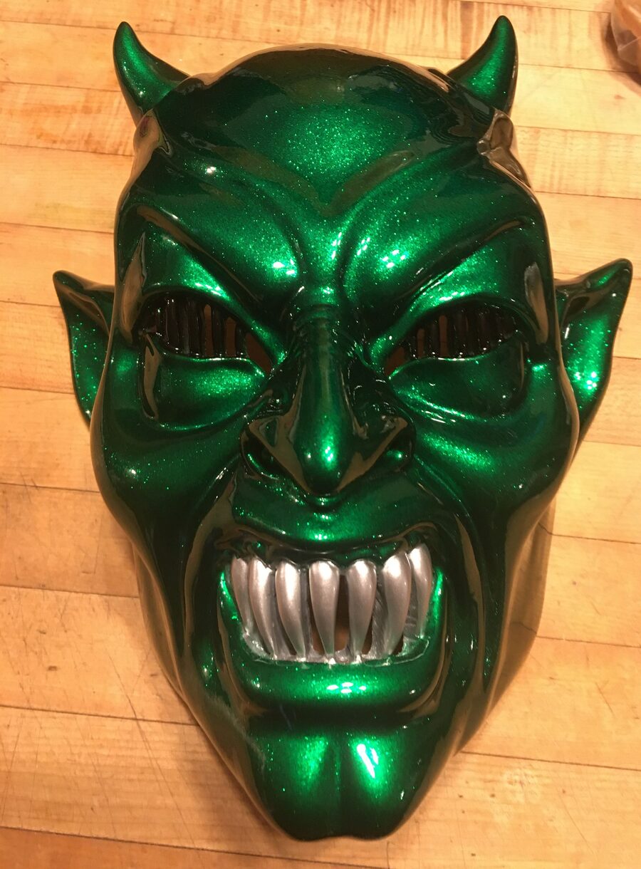 Metal-flake green custom-painted mask